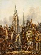 Pieter Cornelis Dommersen Blick auf gotischen Dom in mittelalterlicher Stadt France oil painting artist